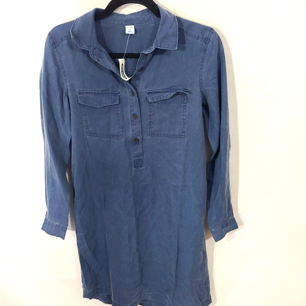 NWT Old Navy Women's Size XS Denim Jean Chambray Long Sleeve Dress Casual